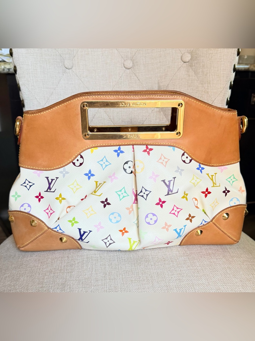 Louis Vuitton Murakami JUDY MM White Multicolor Shoulder Tote Handbag RARE! - Picture 2 of 12